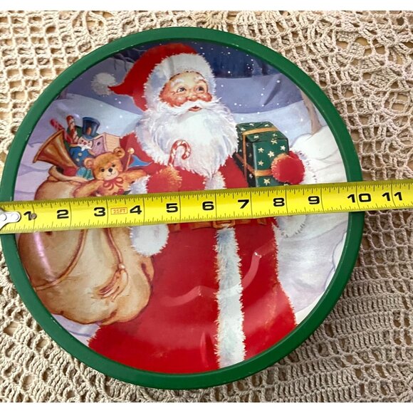 Vintage Metal Santa Claus Holiday Tray 10” With Green Rim For Christmas Decor & - Picture 2 of 3